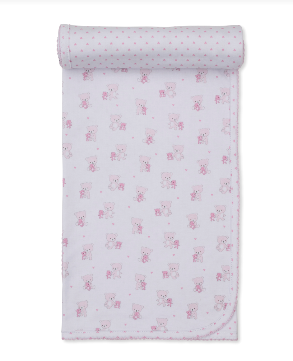 Teddy Bear Love Reversible Blanket Pink