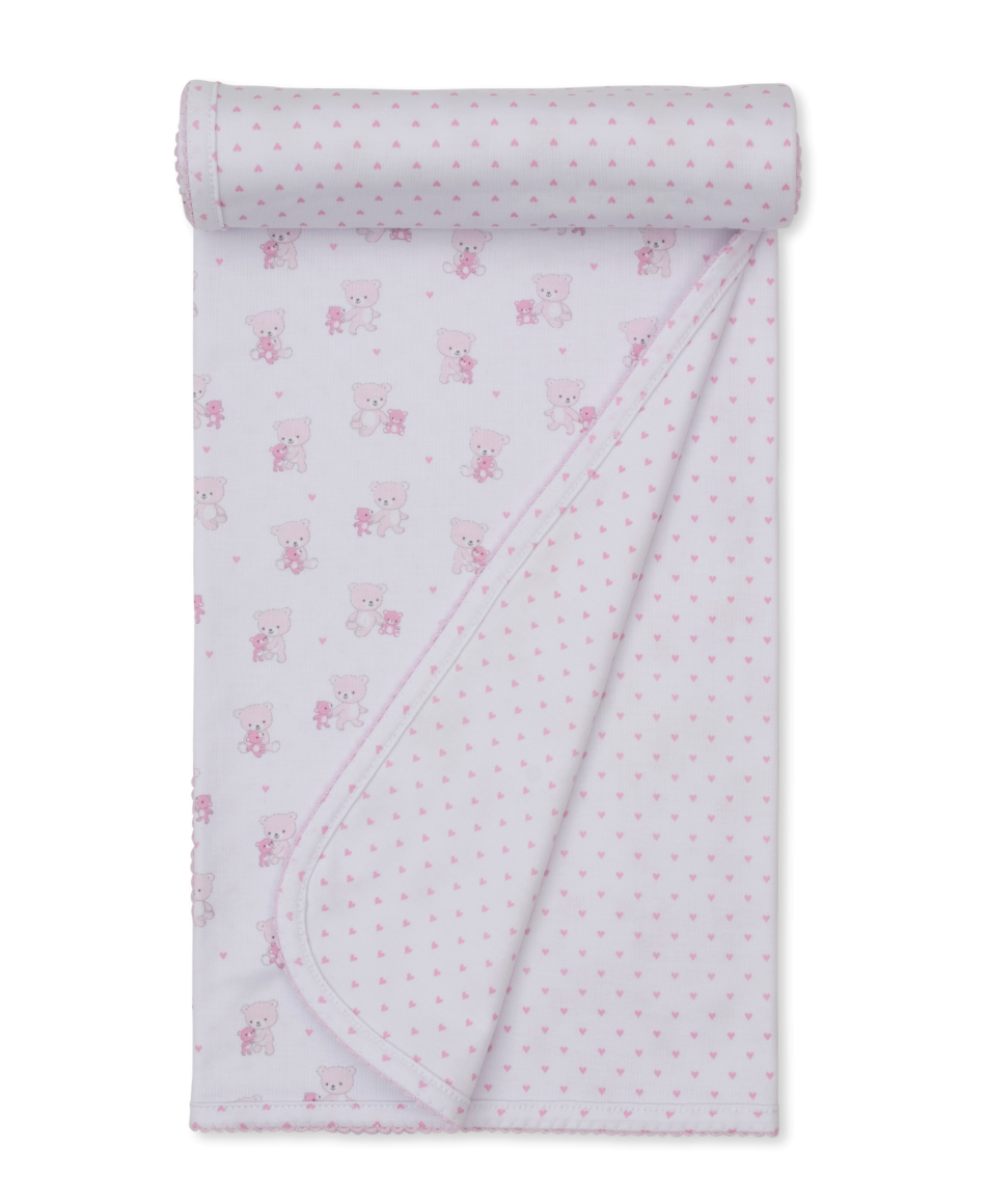 Teddy Bear Love Reversible Blanket Pink