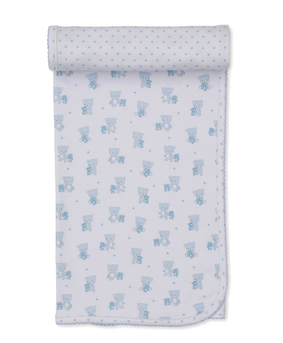 Teddy Bear Love Reversible Blanket Light Blue