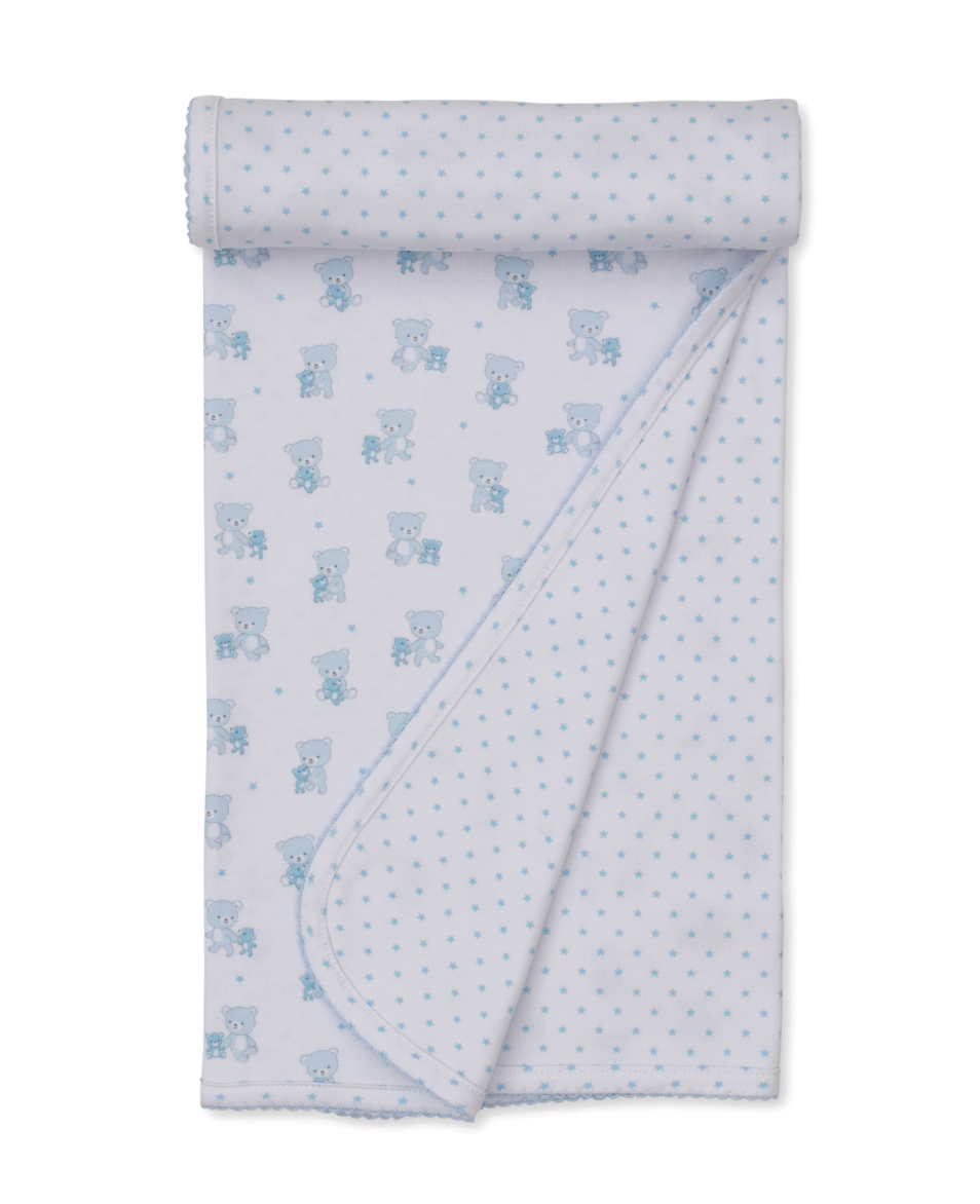 Teddy Bear Love Reversible Blanket Light Blue