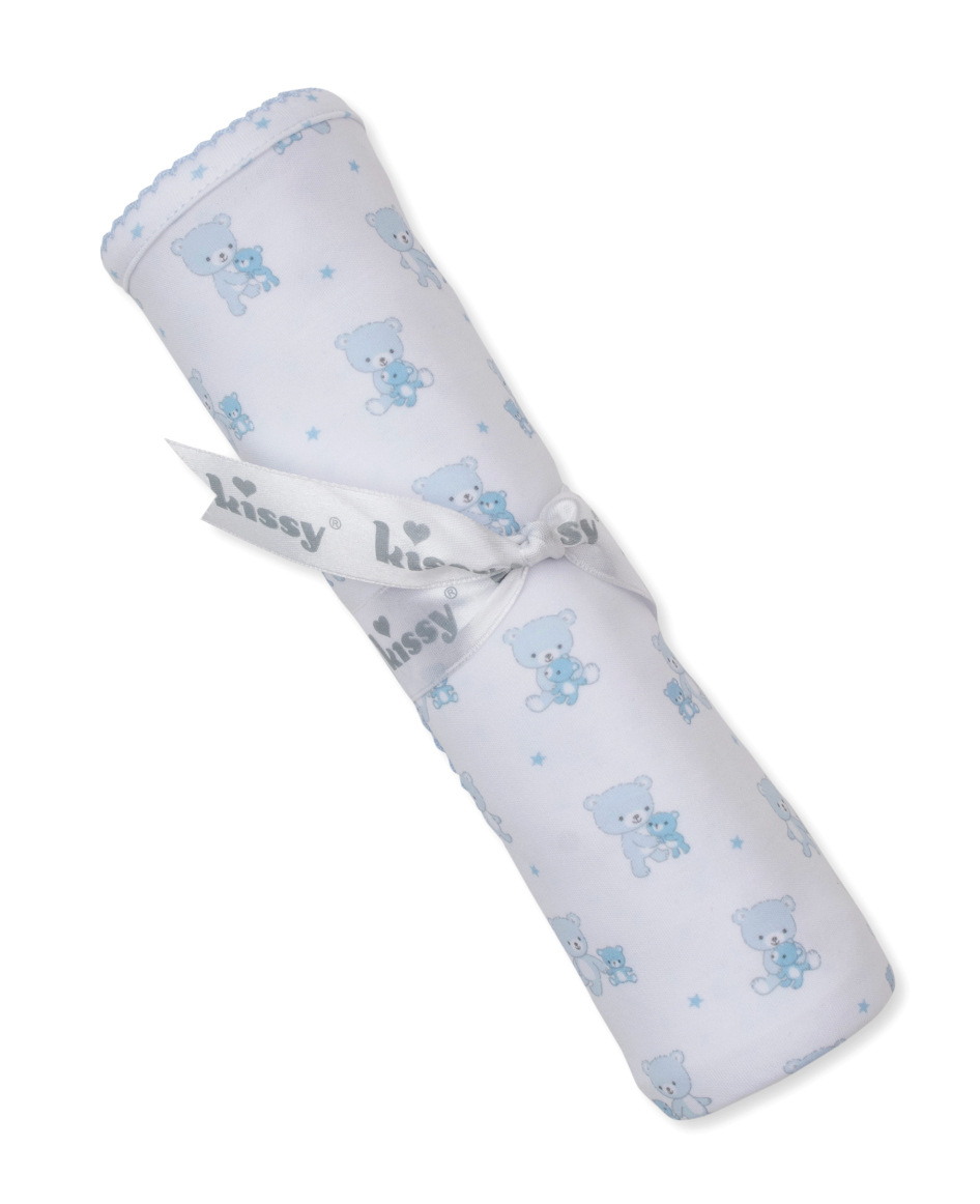 Teddy Bear Love Reversible Blanket Light Blue
