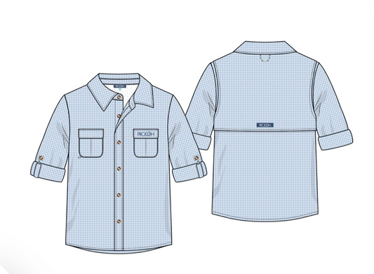 Clear Sky Gingham Long Sleeve Founders Fishing Shirt