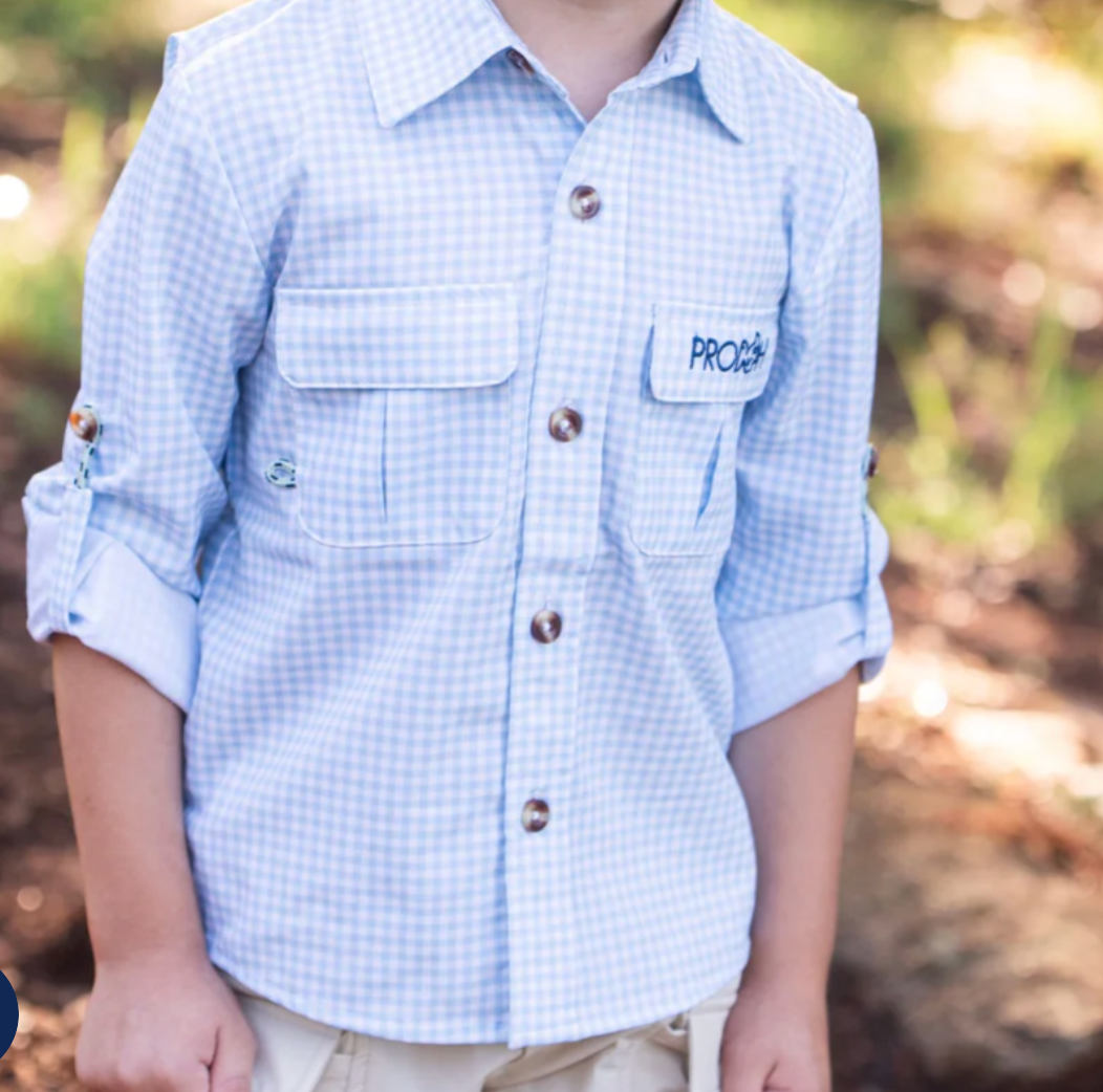 Clear Sky Gingham Long Sleeve Founders Fishing Shirt
