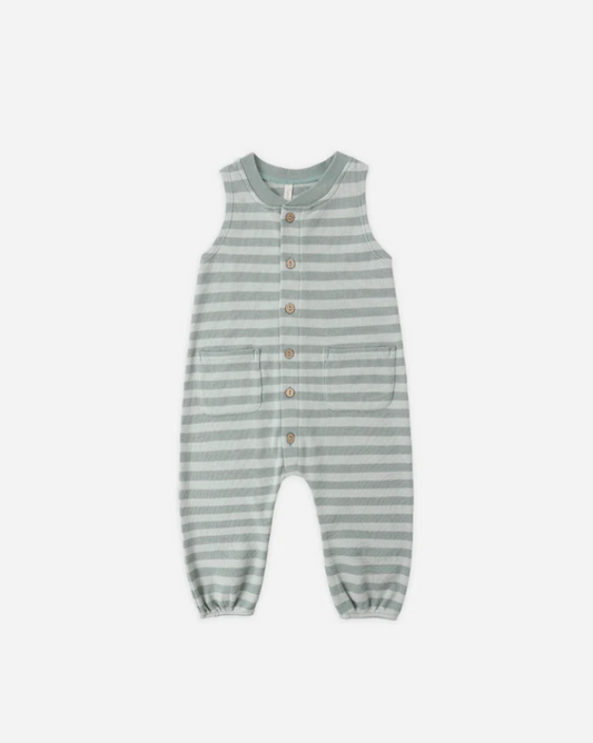 Sea Green Stripe Summer Waffle Jumpsuit
