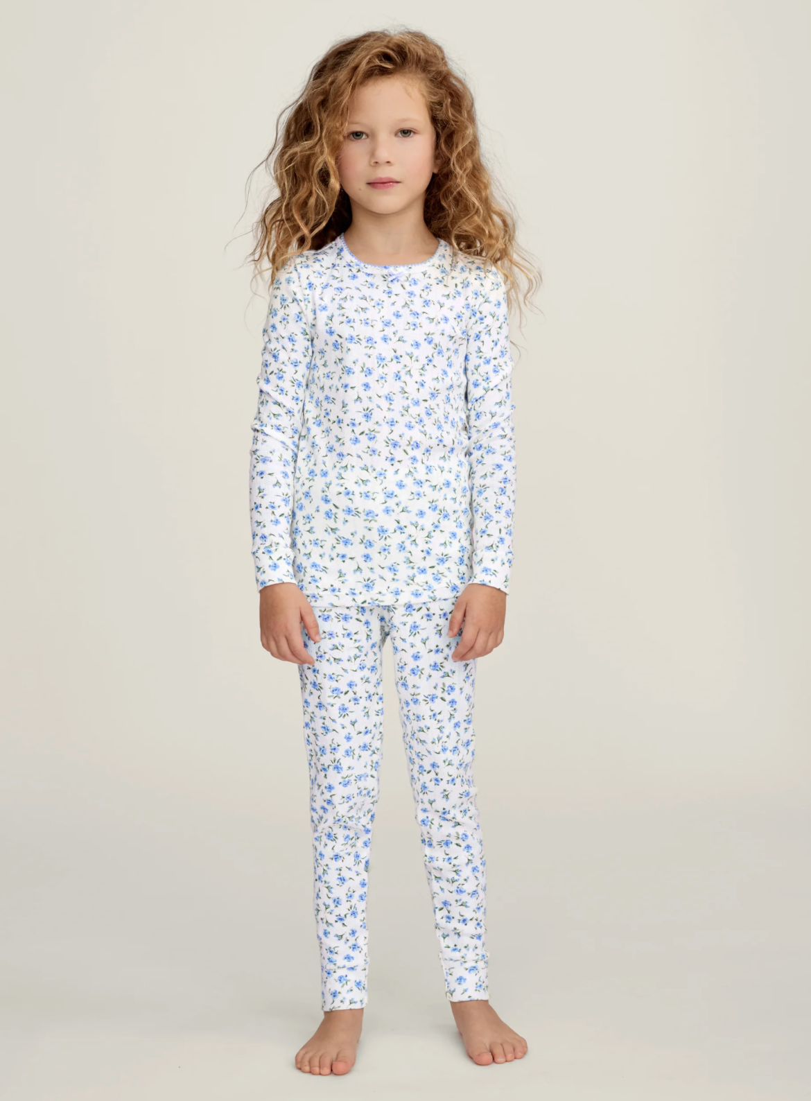 Pointelle Snug Fit Pajama Set Blue Floral