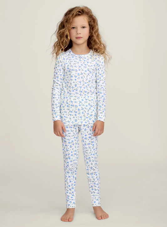 Pointelle Snug Fit Pajama Set Blue Floral
