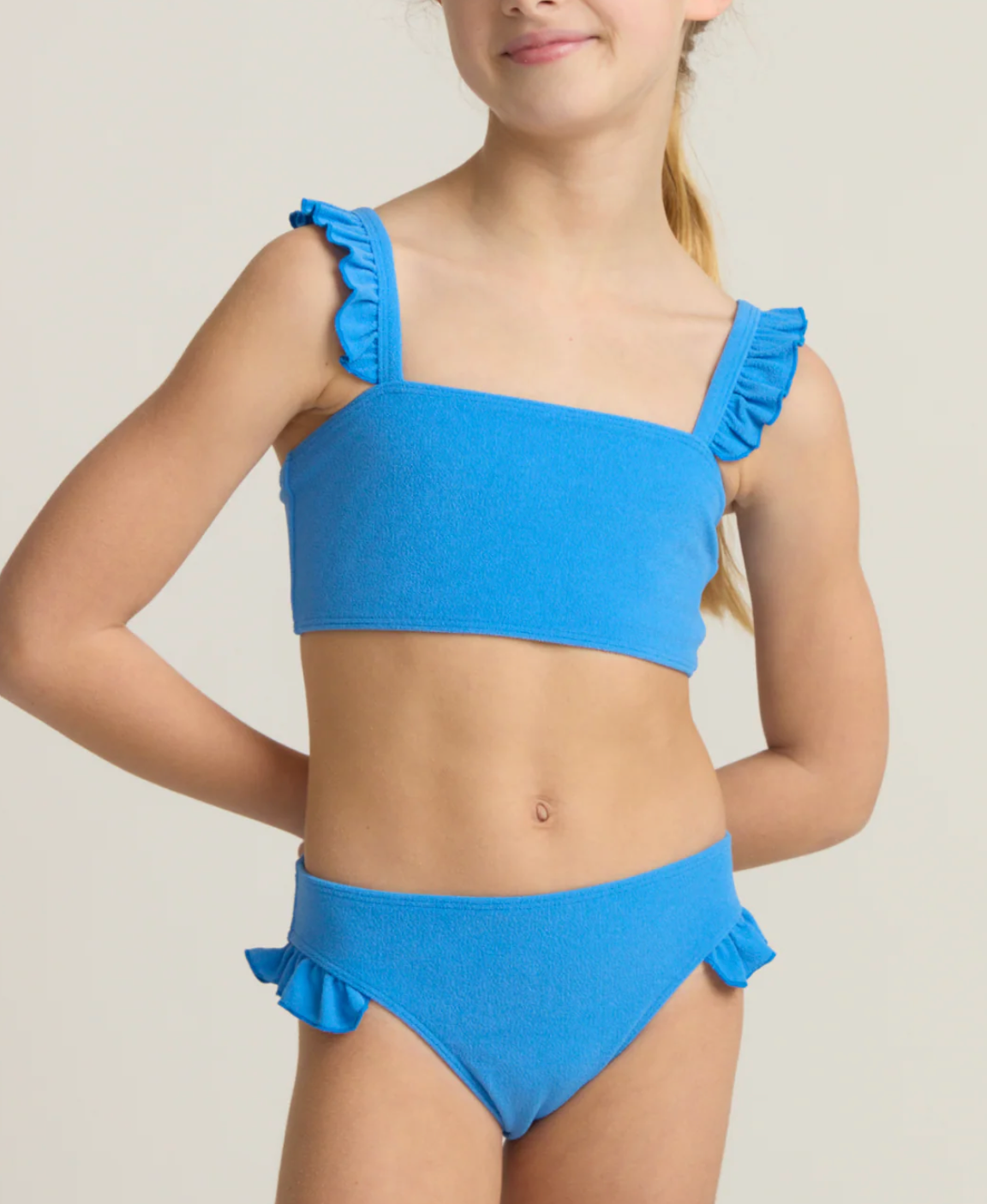 Deep Sea Blue Terry Ruffle Strap Bandeau Bikini