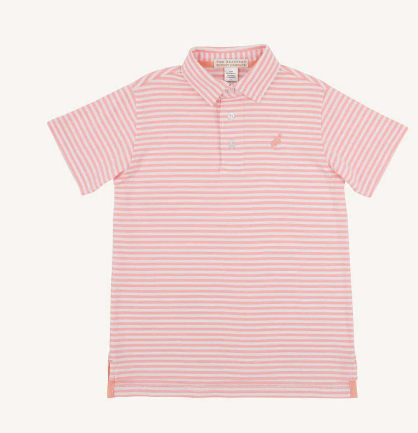 Prim & Proper Polo-Sanibel Island Stripe with Pompano Peach Stork