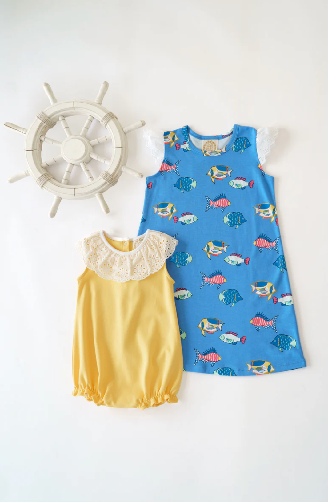 Sleeveless Polly Play Dress- Eyelet Here Fishy Fishy