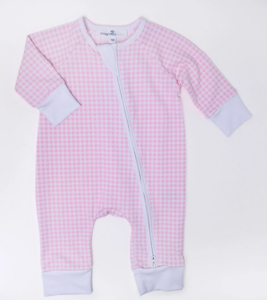 Mini Checks Zip Playsuit - Pink