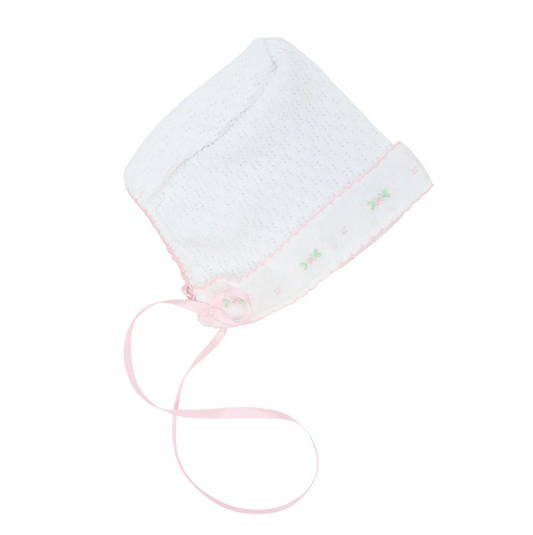 Swiss Floral Trim Bonnet w/ Ribbon