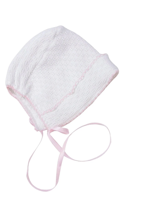 Bonnet w/ Ribbon Tie- Pink
