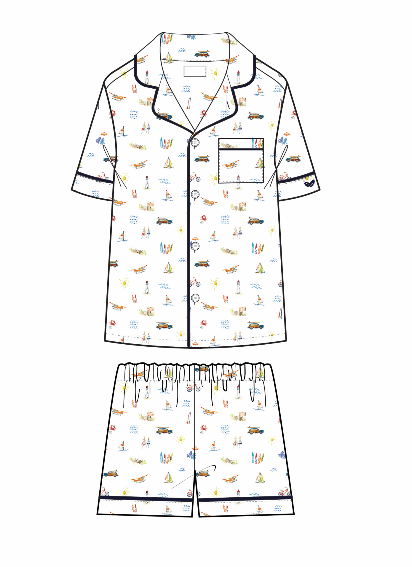 Kid's Twill Pajama Short Set in Summer Nostalgia