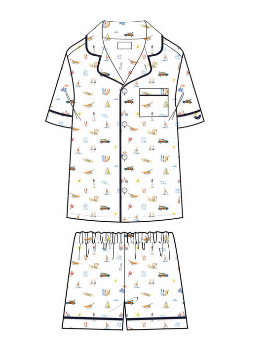 Kid's Twill Pajama Short Set in Summer Nostalgia