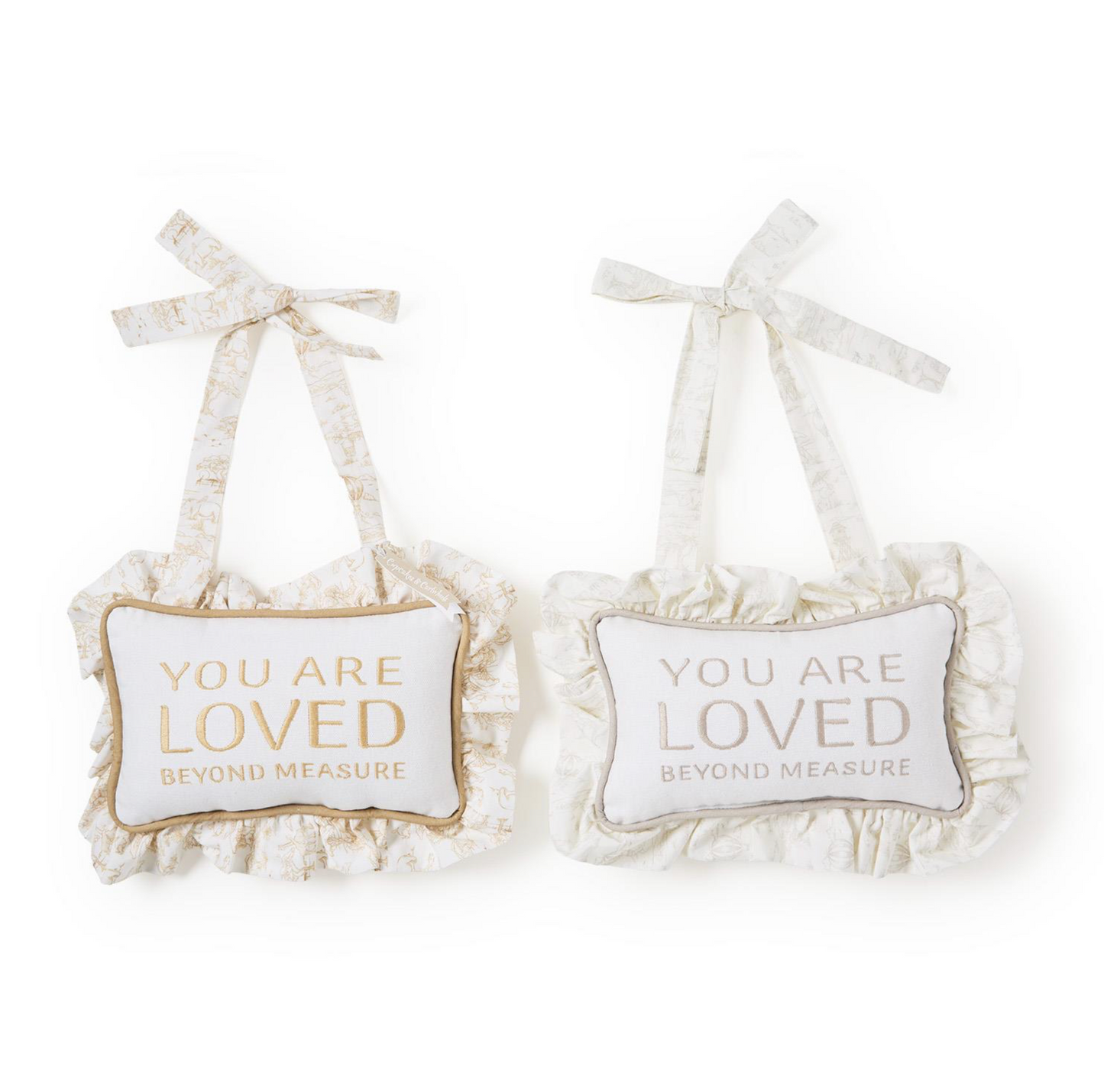 You Are Loved Beyond Measure Embroidered Ruffle Pillow Door Hanger