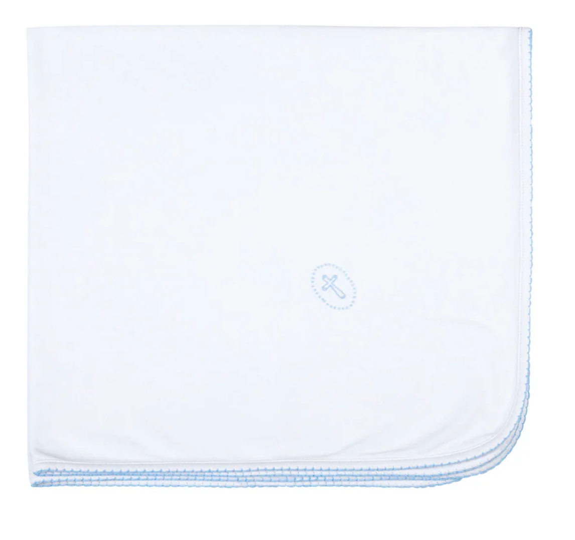 Blessed Blue Embroidered Receiving Blanket