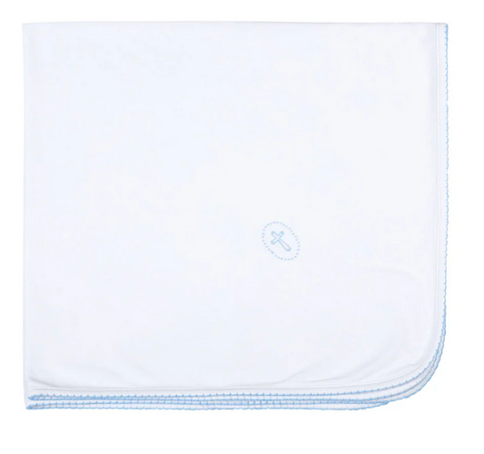 Blessed Blue Embroidered Receiving Blanket