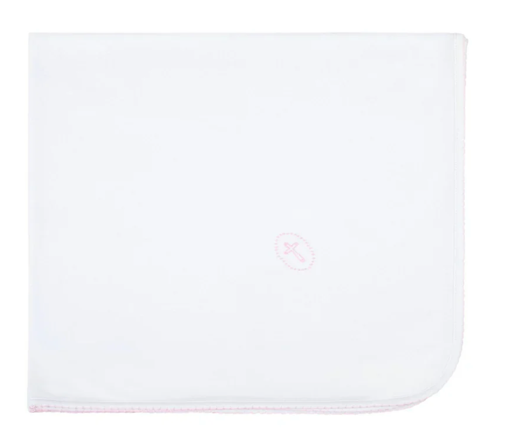 Blessed Pink Embroidered Receiving Blanket