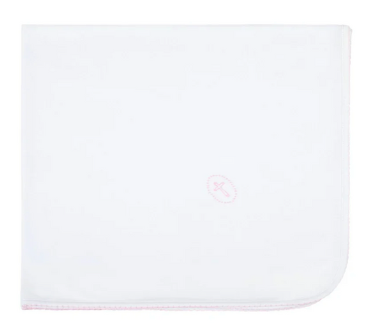Blessed Pink Embroidered Receiving Blanket