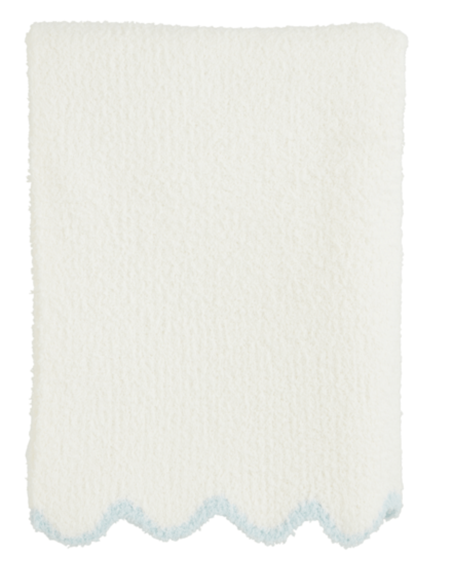 Blue Trim Scallop Chenille Blanket