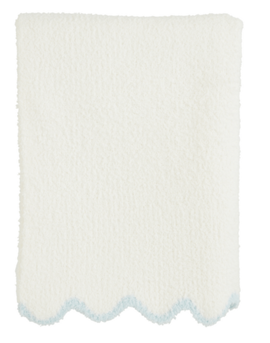 Blue Trim Scallop Chenille Blanket