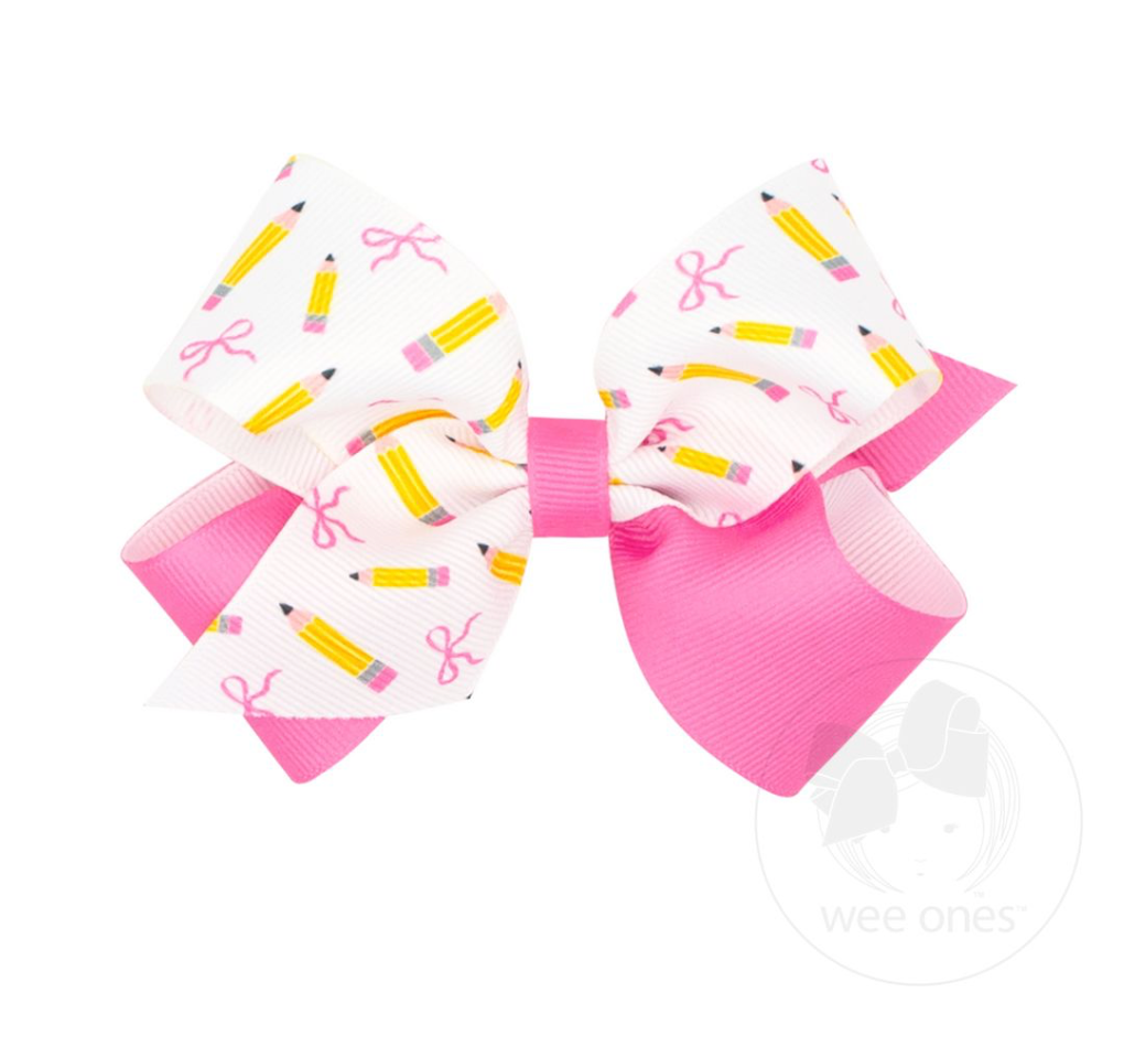 Back to School Colorblock Pencil Print Hair Bow
