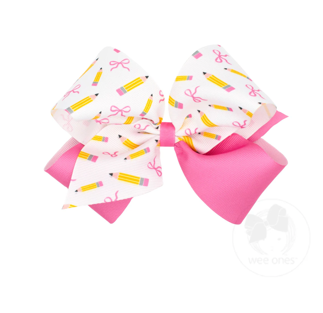 Back to School Colorblock Pencil Print Hair Bow