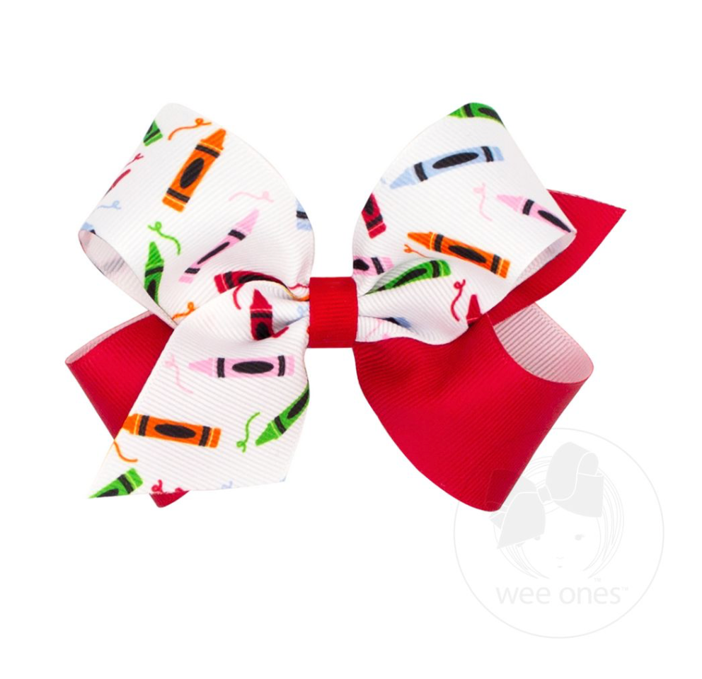 Back to School Colorblock Crayon Print Hair Bow