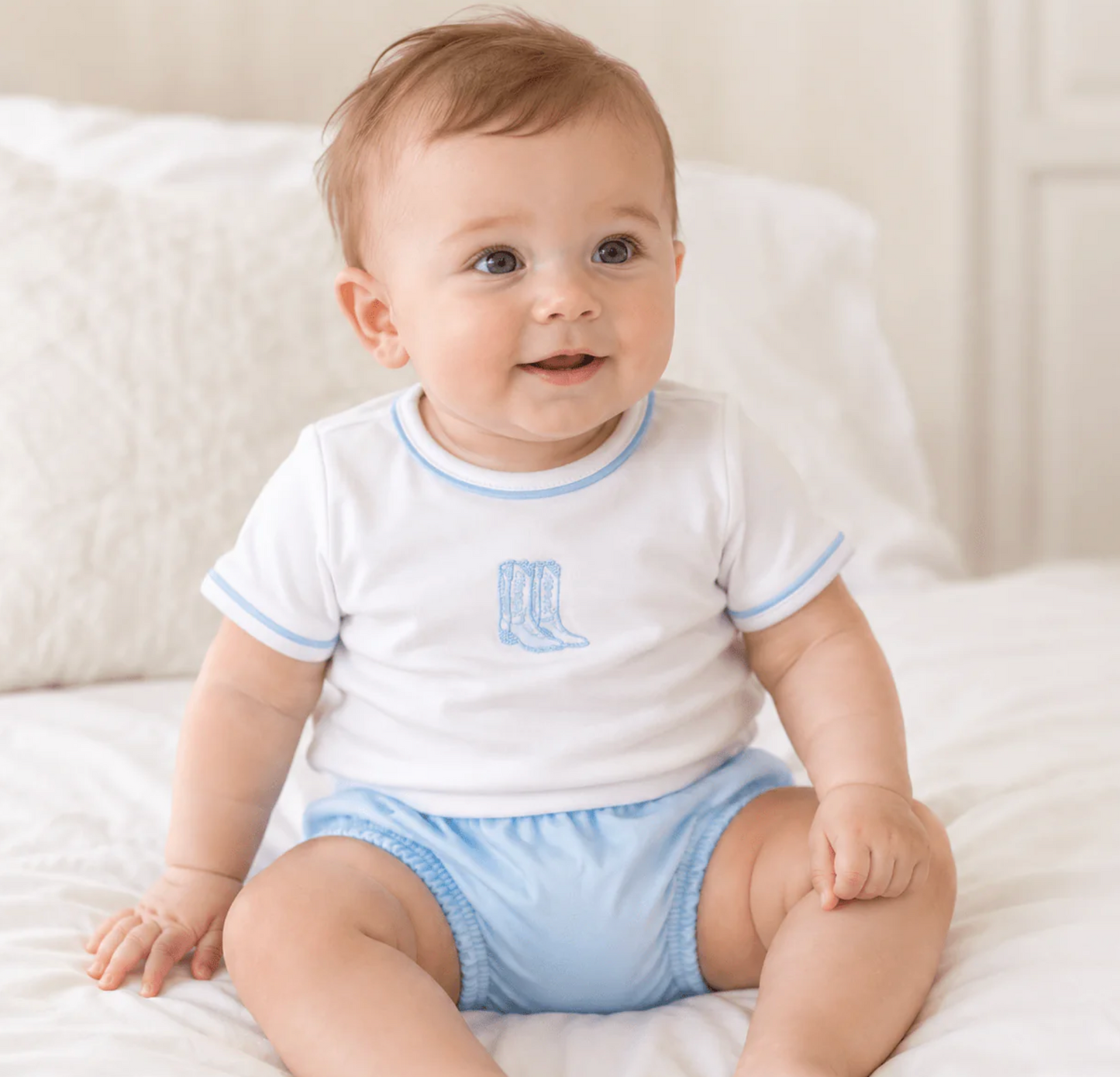 Darling Cowboy Boots Diaper Cover- Light Blue