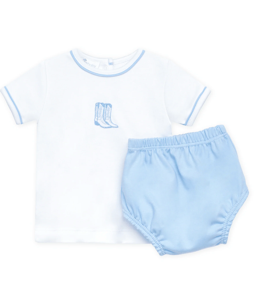 Darling Cowboy Boots Diaper Cover- Light Blue