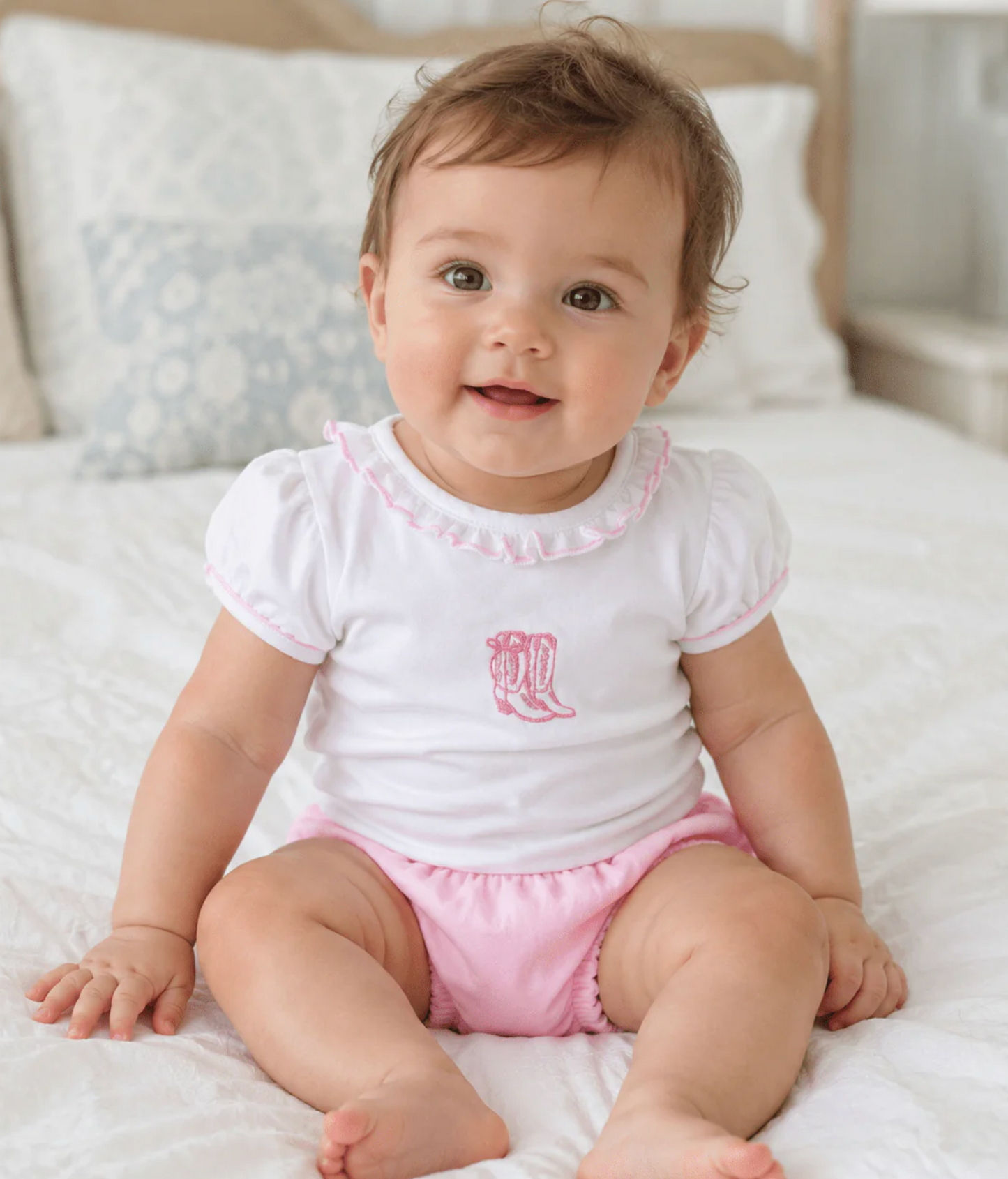 Darling Cowboy Boots Diaper Cover Set- Pink