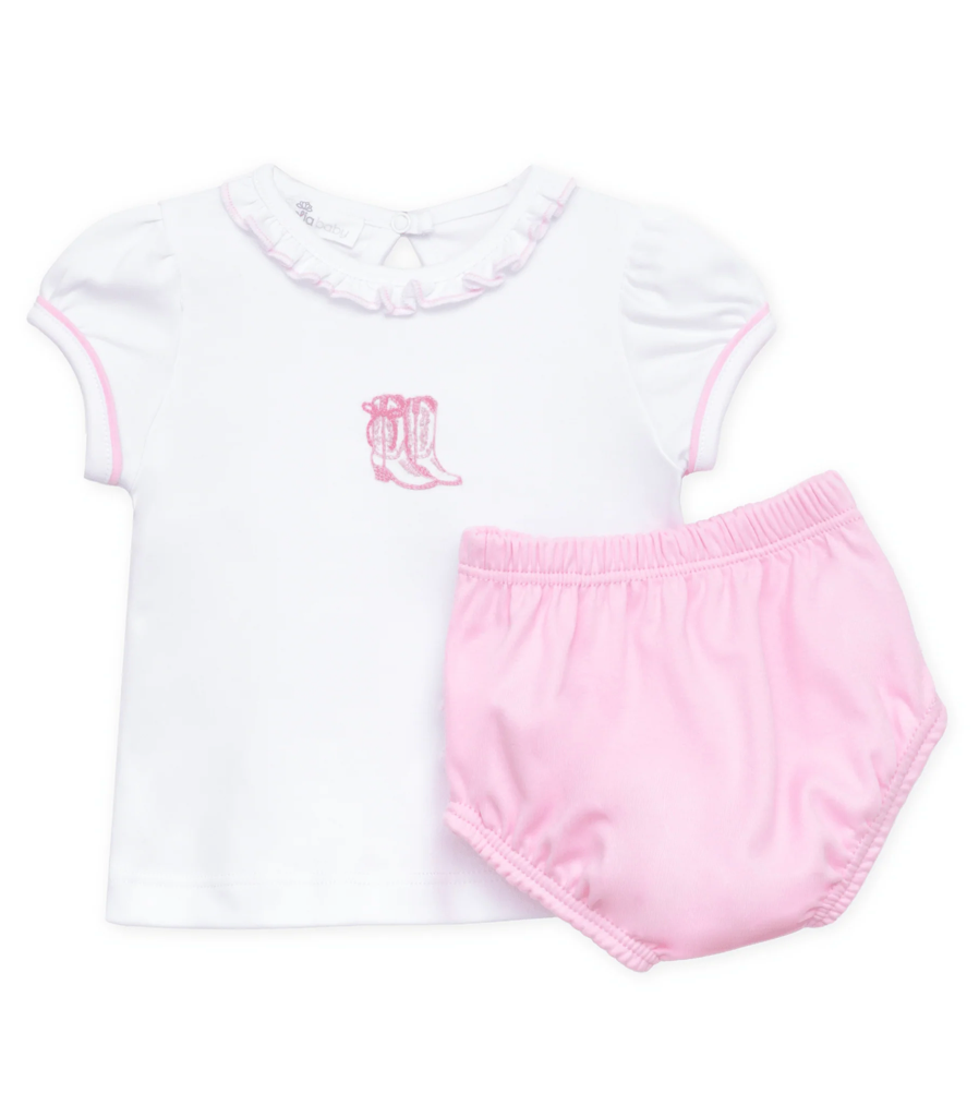 Darling Cowboy Boots Diaper Cover Set- Pink