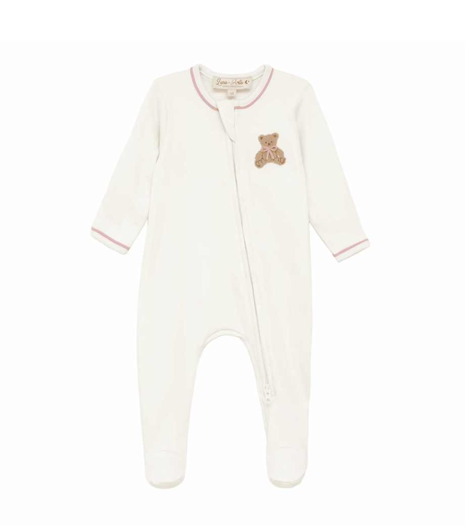 Bear Hugs Zip Playsuit- Dusty Rose