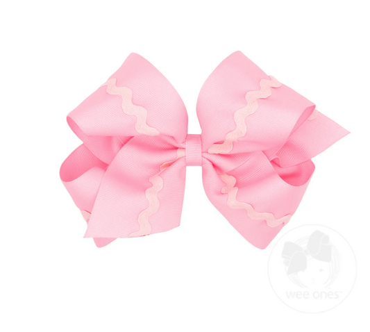 Grosgrain King Hair Bow with Ric-Rac Trim-Pearl