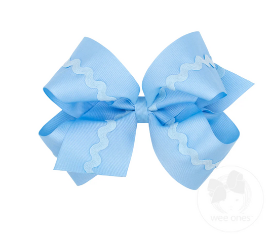 Grosgrain King Hair Bow with Ric-Rac Trim-Blue