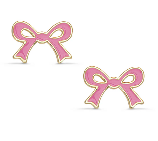 Flat Bow Stud Earrings (Pink)