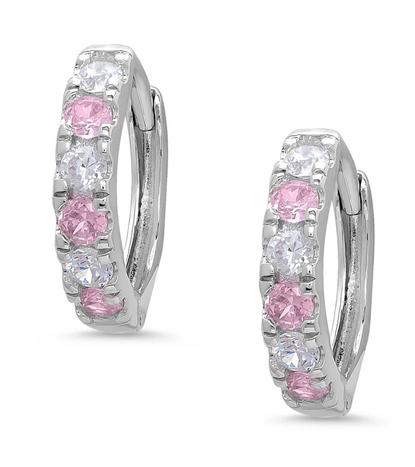 CZ Hoop Earrings - Pink & White (3mm)