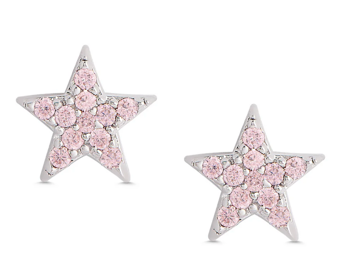 Pink CZ Star Stud Earrings in Sterling Silver