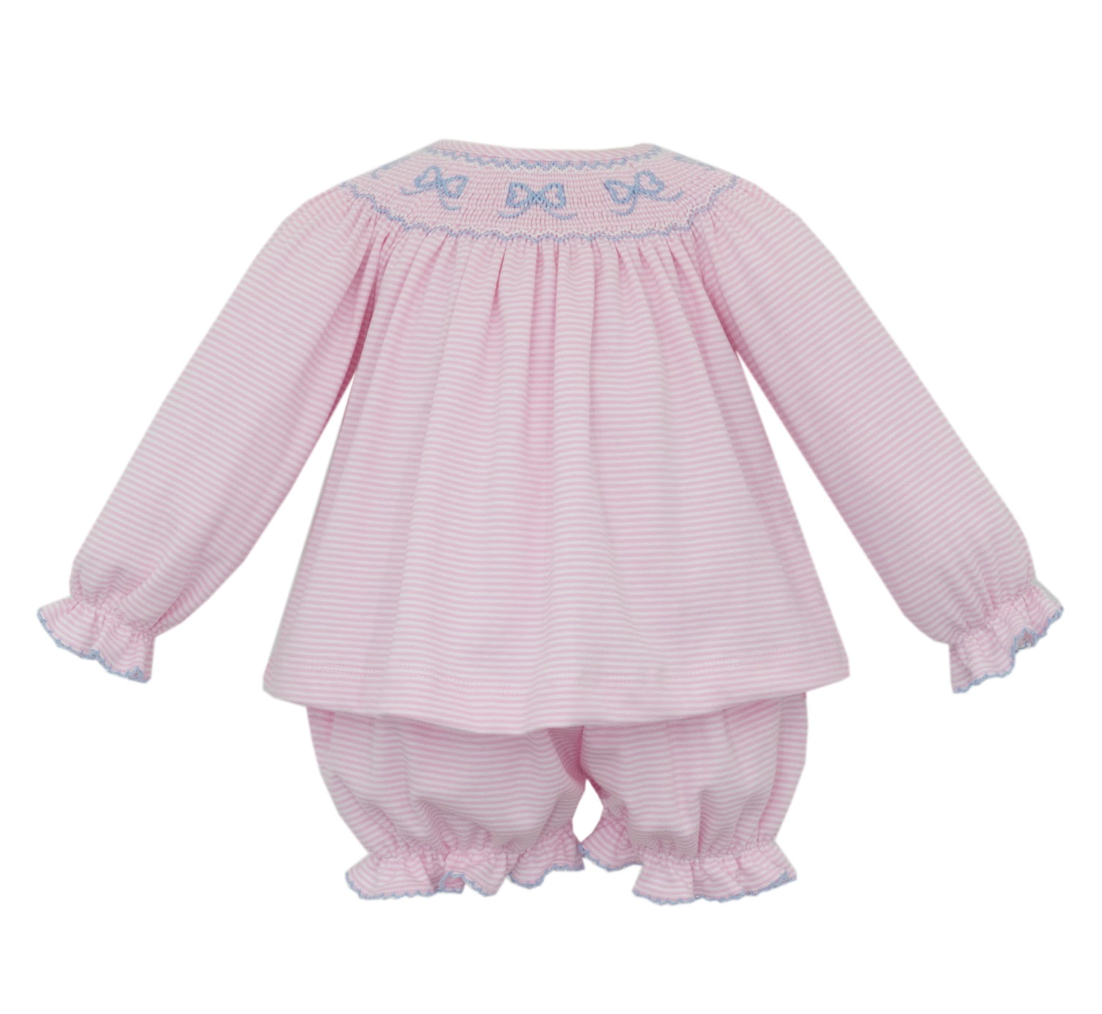 Bows Pink Knit Stripe Bishop Bloomer Set