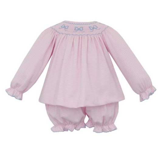 Bows Pink Knit Stripe Bishop Bloomer Set