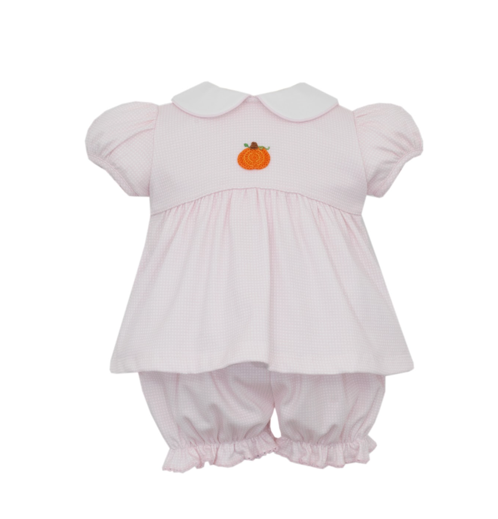 Pumpkin Pink Check Knit Bloomer Set