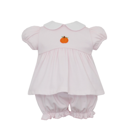 Pumpkin Pink Check Knit Bloomer Set