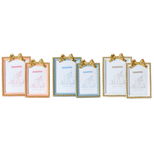 5x7 Golden Bow Photo Frames- Blue, White & Pink