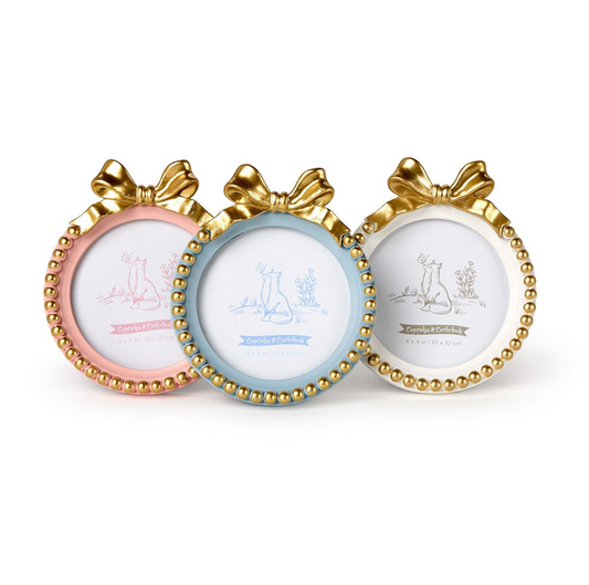 4x4 Golden Bow Photo Frame- Pink, Blue and White