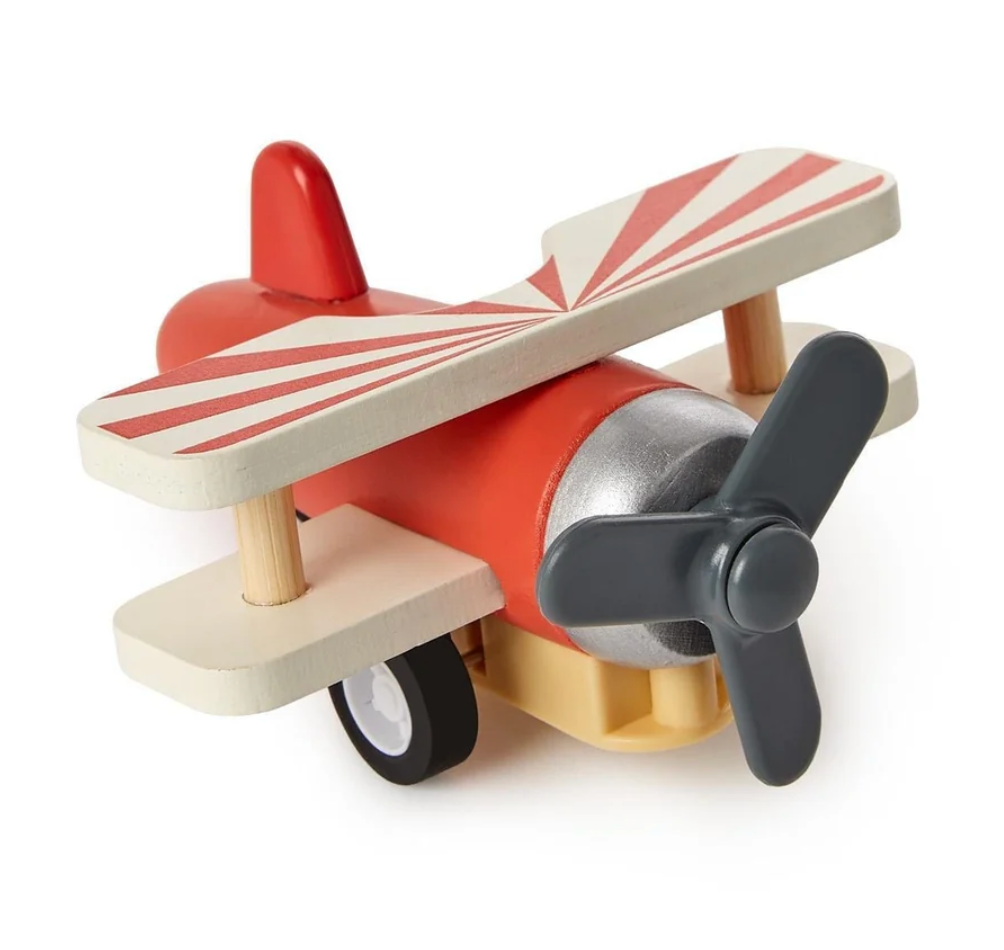 Wooden Vintage Biplane Pullback Toy