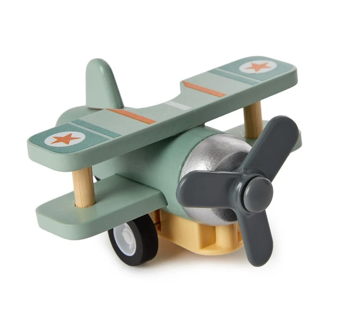 Wooden Vintage Biplane Pullback Toy