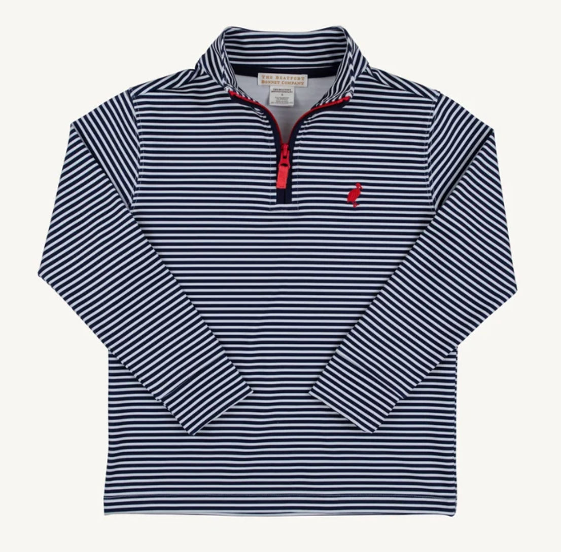 Prepletic Hayword Half Zip Nantucket Navy Stripe/Richmond Red