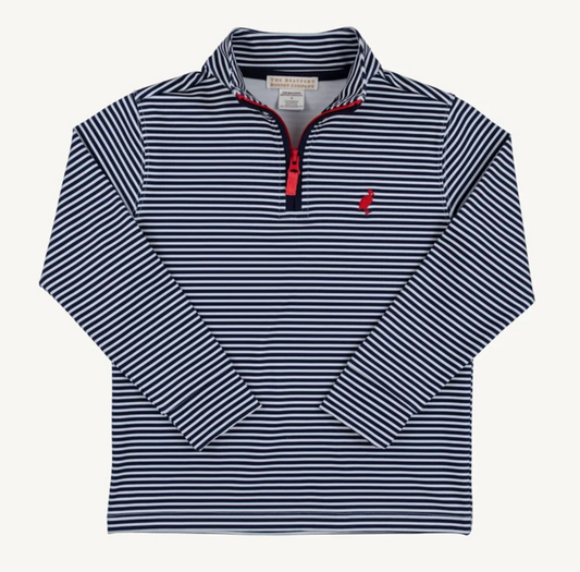 Prepletic Hayword Half Zip Nantucket Navy Stripe/Richmond Red