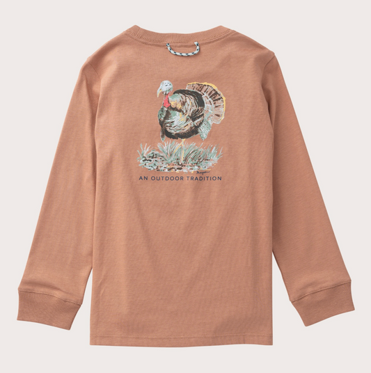 Kid's Long Sleeve Cotton Pocket T-shirt Mocha Mousse