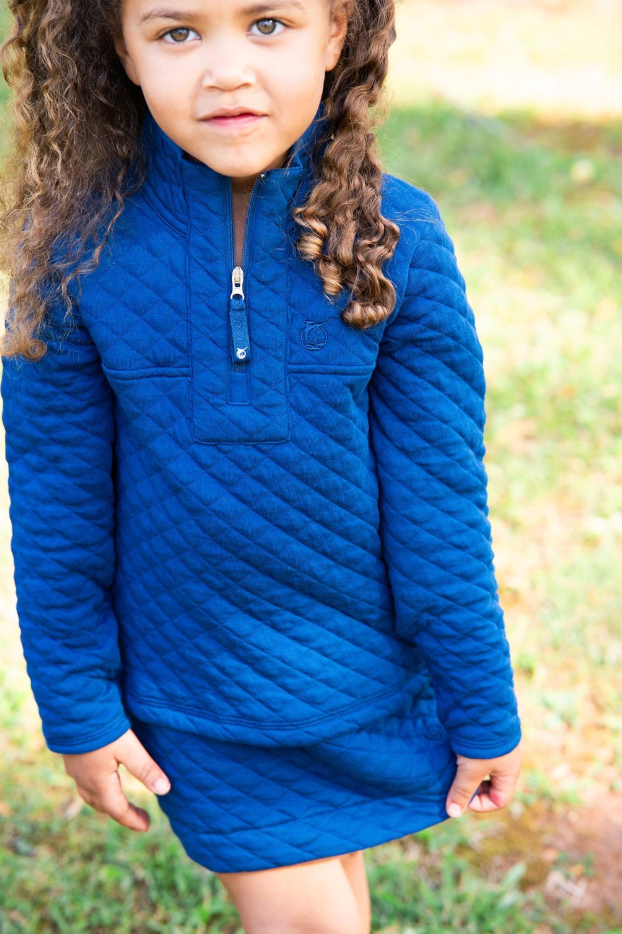 Quilted Zip Pullover Navy Peony